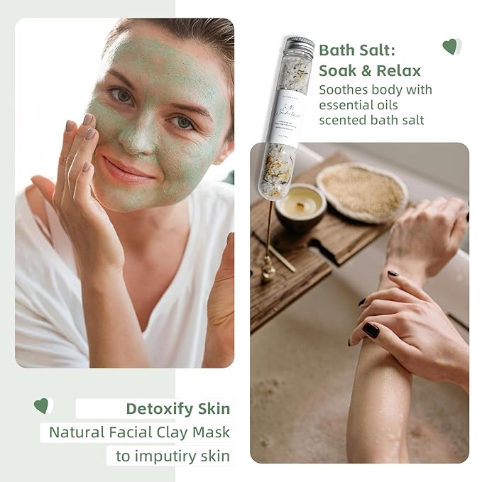 Natural Amor Christmas Spa Gifts for Women and Men,6 pcs Self Care Box Including Candle, Bath Salt, Socks, Thank You Gift