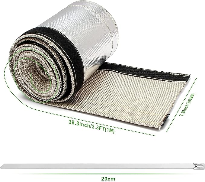 Aluminized Heat Shield Fuel Line Sleeve - 2.2" I.D. x 3.3FT with 10 Stainless Steel Cable Ties - Silver