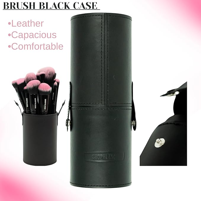 18-Piece Vegan Makeup Brush Set – Black & Pink Case, Soft Synthetic Bristles, Cruelty-Free, Ideal for Liquid, Powder, Cream & Bronzer; Includes Kabuki, Blender, Blush & Eyeshadow Brushes
