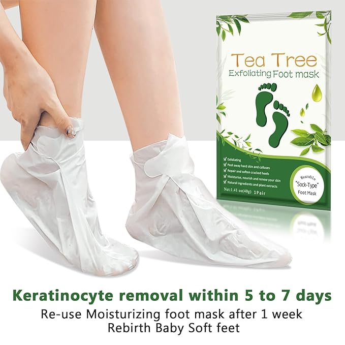 Liefiet Foot Peeling Mask 5 Pack, Foot Mask Remove Dead Skin, Rough Callus and Cracked Heels, Dry Skin Moisturizer for Soft and Smooth Baby Touch Feet (Tea Tree)