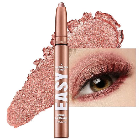 Rose Gold Eyeshadow Stick Makeup, Glitter Cream Eye Shadow Pencil,Eye Brightener Crease proof Matte Eye Shadow Brightener Stick,Waterproof Long Lasting Eye Highlighter Crayon Eyeliner