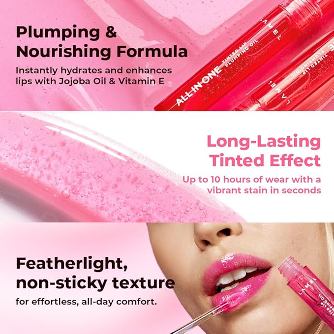 Lamel All-in-One Lip Tinted Plumping Oil - Universal Color & Moisture, Soft Balm for Day & Night Use, Lip Mask&Lip Gloss - Long-Lasting & Scented, Berry Ice 404-3ml/0.1fl.oz