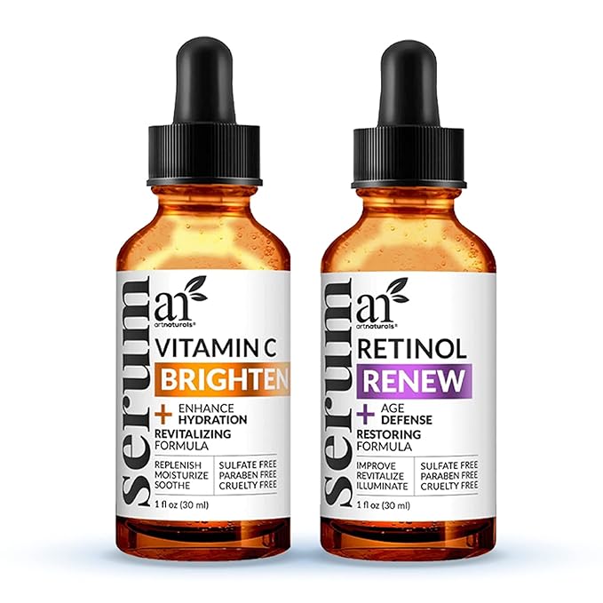Vitamin C Serum Skin Care 2-Piece Set: Includes Retinol – Anti-Aging, Skin Brightening, Hydrating, Wrinkle Reduction, Dark Spot Corrector (1 Fl Oz (Pack of 2))