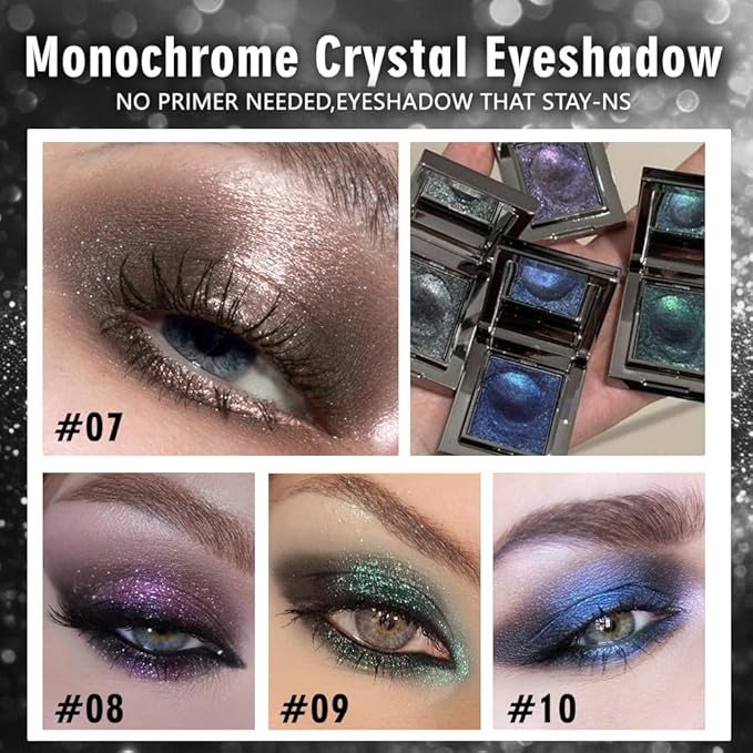 Sparkly Eyeshadow Palette for Women, Single Monochrome Eye Shadow Makeup, Shiny Pressed Cream Powder, Blendable Natural sombras para ojos, Holographic,Vegan,Travel (07-sparkly-Black)