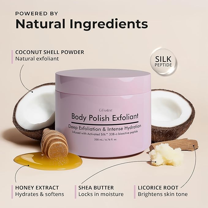 Silk Peptide Body Polish Gentle Exfoliant - Honey & Coconut Body Scrubs with Shea Butter, Exfoliants & Hydrating Oils for Smooth, Glowing Skin – Deep Moisturizing & Radiance Boosting Formula