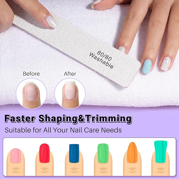 TsMADDTs Nail File, 21PCS 80 80 Grit Files, Double Sided Emery Boards for Natural Acrylic Gel Nails, Professional Rectangular Manicure Tools Reusable&Washable