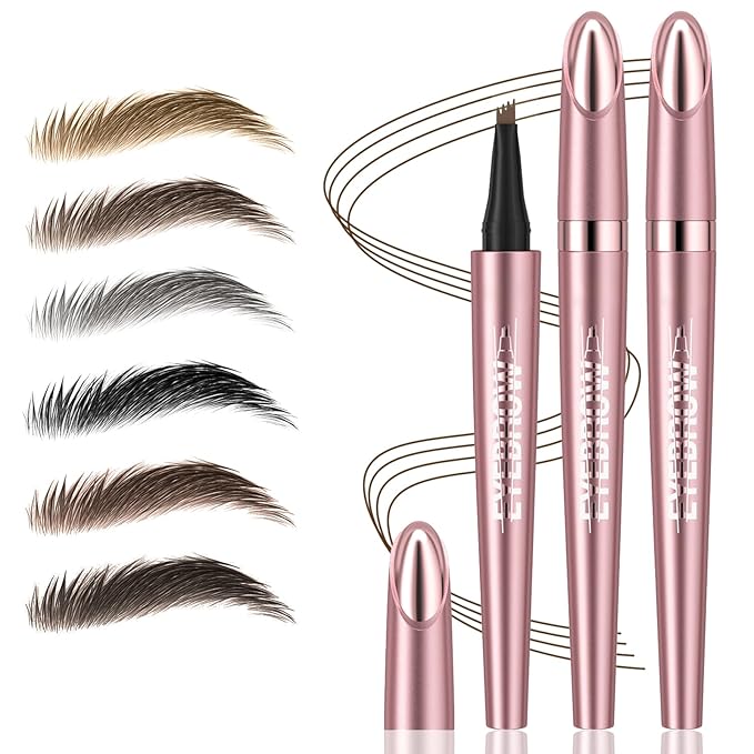 2Pcs Microblading Eyebrow Pen, Long-Lasting Waterproof Eyebrow Pencil with 4-Fork-Tip for 3D Realistic Brow, Easily Create Natural Hair-Like Brow Last All-Day, Eye Brow Pencils for Women -Dark Brown
