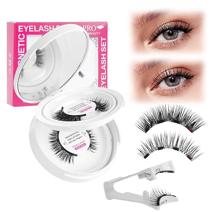 Magnetic Eyelashes with Applicator Reusable Magnetic Lashes 2 Pair 4 Magnets No Glue Needed False Eyelashes Waterproof,Cruelty Free,Easy To Wear(2 pair,Fondness+Pride)