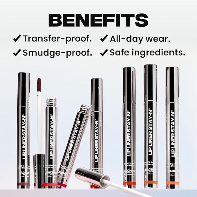 Sacheu Lip Liner STAY-N Peel Off Lip Stain — Long Lasting Waterproof Lip Tint with Hyaluronic Acid & Vitamin E — Transfer Proof Matte Finish, Vegan & Cruelty-Free (PLUMped)