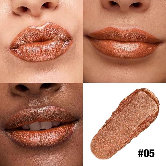 Light Brown Shimmer Metallic Moisturizing Glow Plumping Lipstick Makeup, Lipstick with Metallic 3D Shine Lightweight Hydrating Formula, Glitter Lip Gloss Stain Long Lasting Waterproof (05#Light Brown)
