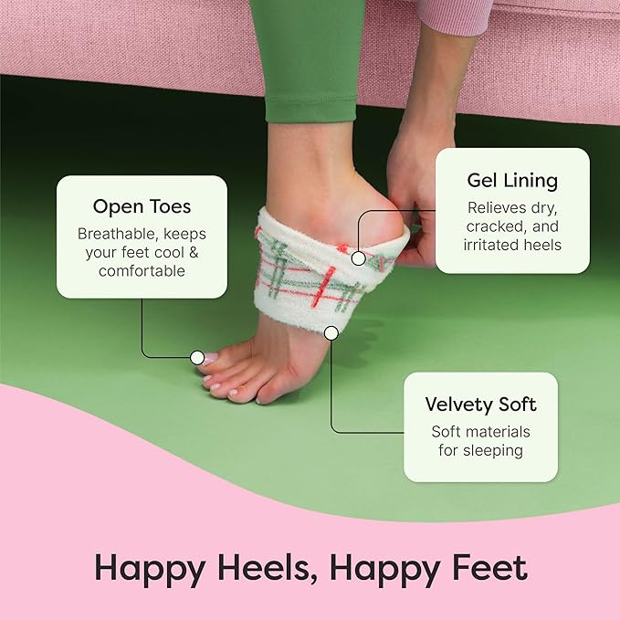 ZenToes Moisturizing Socks for Cracked Heel Treatment, Vitamin E, Olive Oil and Jojoba Oil Infused Heel Socks, Galentines Day Gifts, Self Care Gifts for Women (Green Gingham & Multi Plaid, Regular)