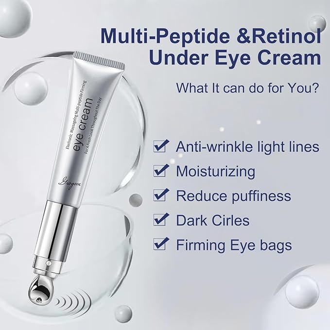 Multi-Peptide & Retinol Eye Cream,Electric Massage Eye Cream With Caffeine,Niacinamide,Vitamin C & for Dark Circles, Puffiness Puffy Bags & Wrinkles ，Anti-Aging Eye Cream for Fine Lines, 0.7 fl.oz