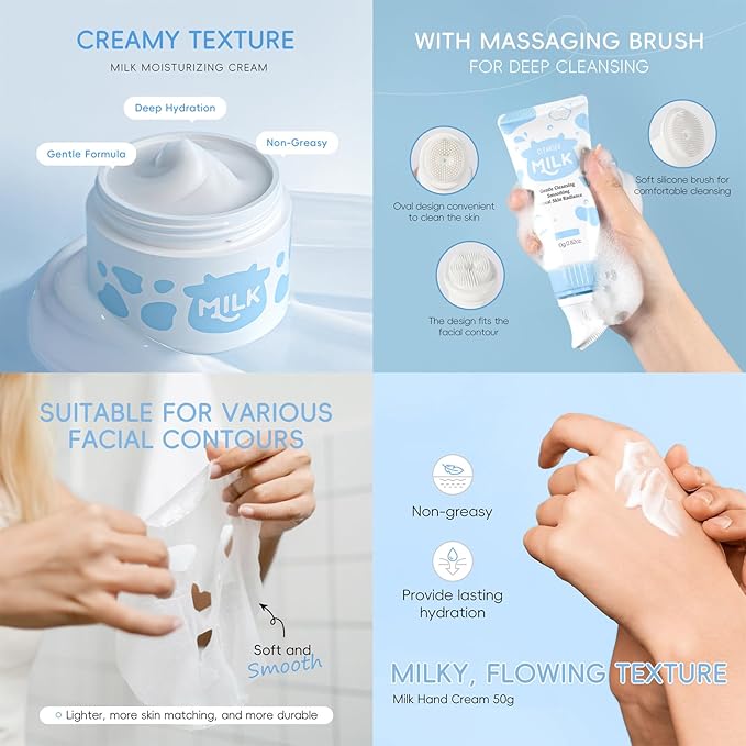 Milk Skincare Set for Kids & Teens,12 IN 1 Moisturizing & Gentle Milk Skin Care for Teens 10-12, Kids Skin Care Set for Girls Ages 8-12, Milk Extract Face Skincare for Girls 10-12,All Skin Types,12PCS