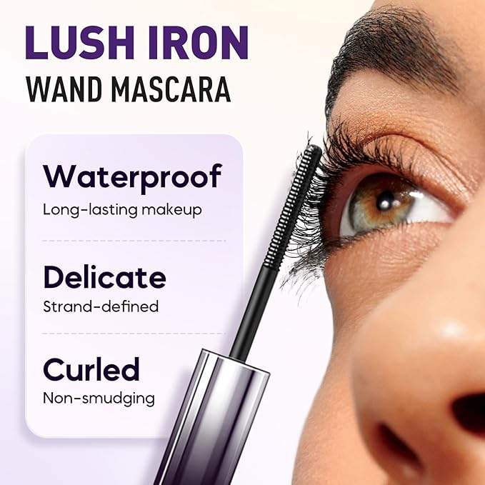 Iron Mascara, 3D Curling Eyelash Iron,Washable Waterproof Brushless Metal Wand Mascara, Long Lasting Lash Extensions,No Flaking, No Clumping (Black)