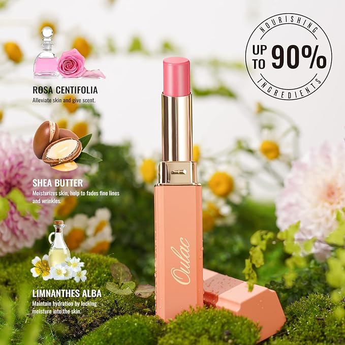 Oulac Moisture Pink Purple Lipstick - 2 in 1 Shimmer Lipstick & Lip Balm, Juicy & Glossy Finish, Long Lasting Hydrating, Smooth for Dry, Cracked and Chapped Lips, Vegan 2.2g/0.07oz (S02)