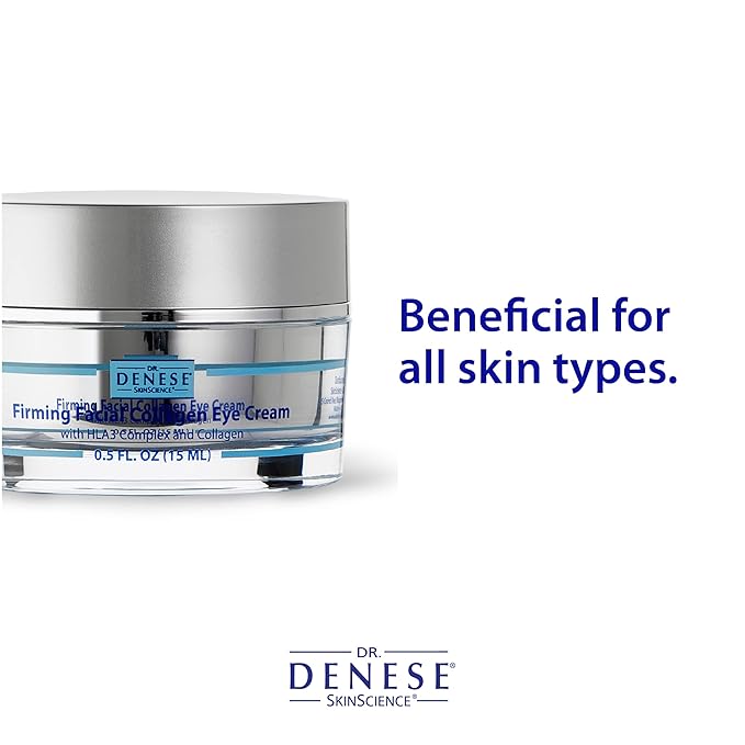 Dr. Denese SkinScience Firming Facial Collagen Eye Cream Face Moisturizer Hyaluronic Acid & Peptides Rejuvenate Skin - Improved Look of Fine Lines, Elasticity, Sagginess, Bags - Cruelty-Free - .5oz