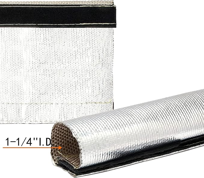 Heat Shroud Aluminized Sleeving Heat Shield Fuel line Wire Heat Sleeve 1-1/4''I.D. x 10FT with 10 Pcs 11.8 Inch Stainless Steel(304) Cable Metal Zip Ties-Silver