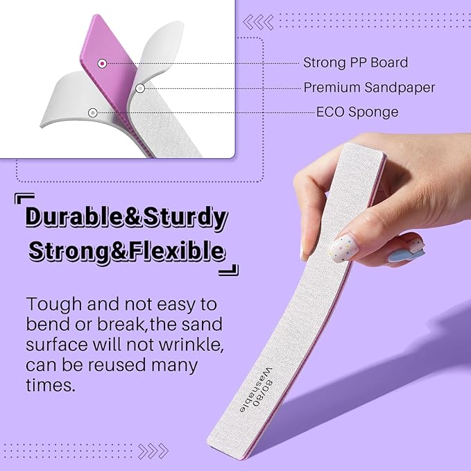 TsMADDTs Nail File, 21PCS 80 80 Grit Files, Double Sided Emery Boards for Natural Acrylic Gel Nails, Professional Rectangular Manicure Tools Reusable&Washable