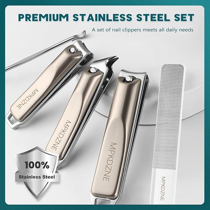Nail Clippers Set for Men Women – 5-in-1 Stainless Steel Manicure Set and Nail Care Kit with Fingernail & Toenail Clippers, Portable Manicure Kit for Women, Travel Grooming Kit with Storage Bag