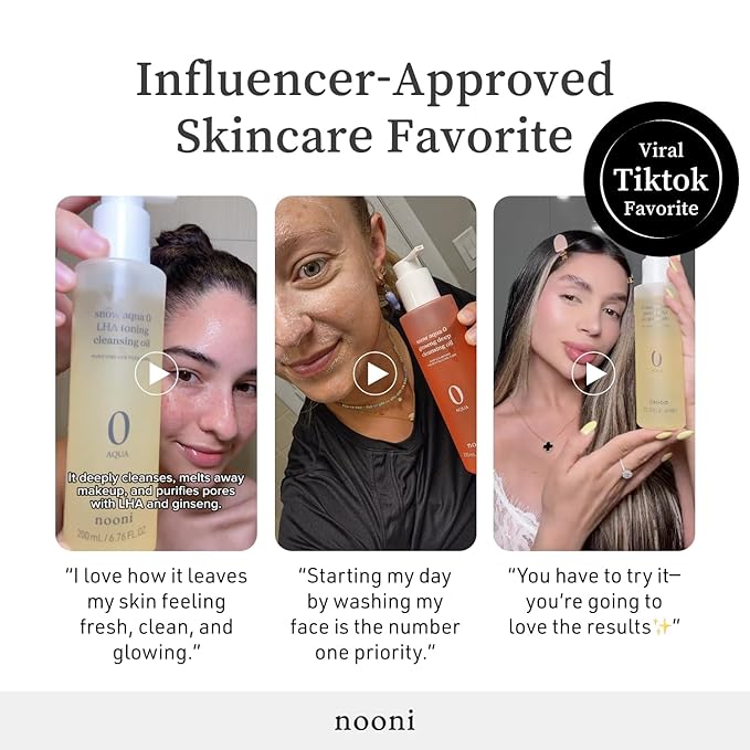 NOONI Korean Cleansing Oil - Snow Aqua 0 LHA Toning Cleansing Oil *2ea | Makeup Blackhead Remover, Pore Control, Glass Skin, Help Control Sebum, Revitalizing, Preppy Stuff, 6.76 Fl Oz x 2