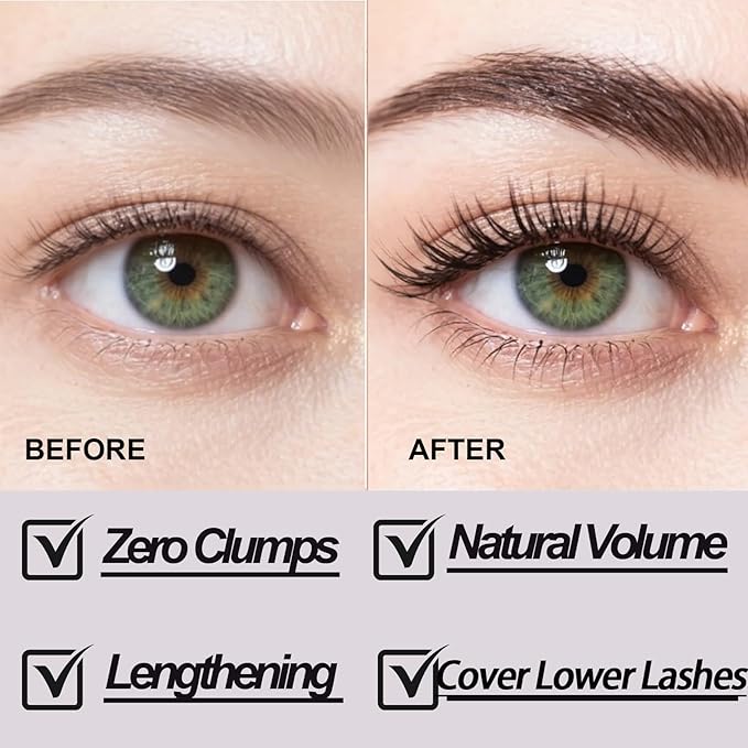 Black Washable Metal Mascara Wand, Waterproof Iron Wand Mascara Washable, Natural Length Slim Volume Buildable Formula, Separated Lashes, Long Lasting Smudge-Proof No Flaking Tint