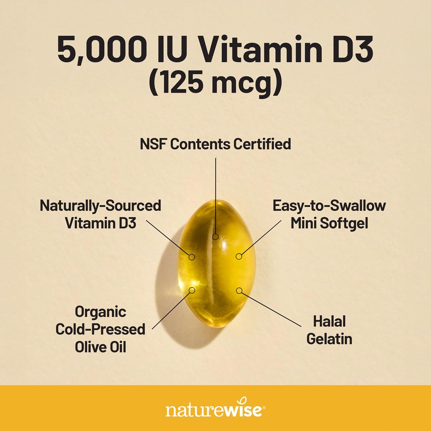 Vitamin D3 5000Iu (125 Mcg) 1 Year Supply for Immune Support, Healthy Muscle Function, and Bone Health - Non-Gmo, Gluten Free in Organic Extra Virgin Olive Oil, (Mini Softgel), 360 Count