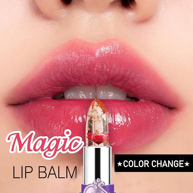 firstfly 6 Pcs/Set Flower Jelly Lipstick, Transferproof Color Change Lip Goss Moisturizer Long Lasting Nutritious Balm, Magic Temperature Change Clear ph Lipstick for Women (Purple)