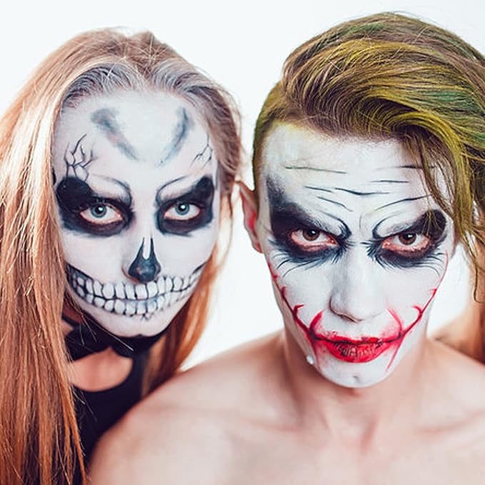 MEICOLY Halloween Clown Makeup Wheel,Cream White Black Red Face Body Paint,Blendable Devil Goths Joker Zombie Vampire Skeleton Cosplay Face Paint Makeup,3 Colors SFX Makeup Palette,12g/0.42 oz