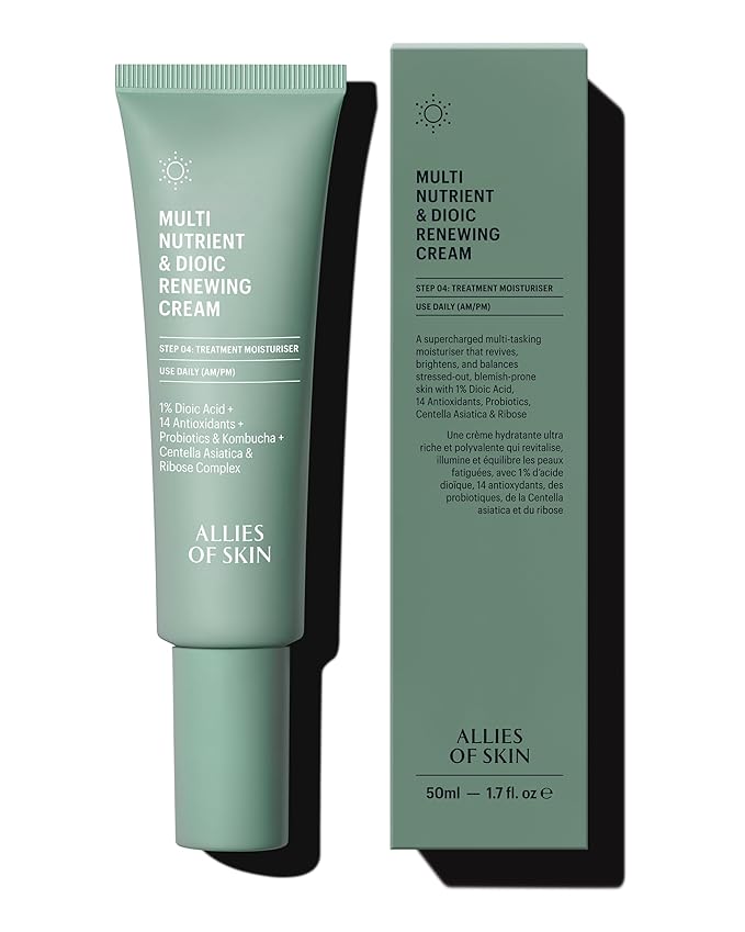 Allies of Skin Multi Nutrient & Dioic Renewing Face Cream | Balance and Hydrate Acne Prone Skin with Kombucha & Probiotics | Calm Redness, Breakouts and Even Skin Tone | 1.7 fl oz