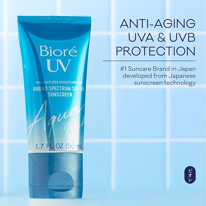 Biore UV Aqua Rich SPF 30 PA+++ Daily Moisturizer Sunscreen for Face, For Sensitive Skin, Oil Free, Hyaluronic Acid, Vegan, Oxybenzone & Octinoxate Free, Dermatologist Tested, 1.7 Oz