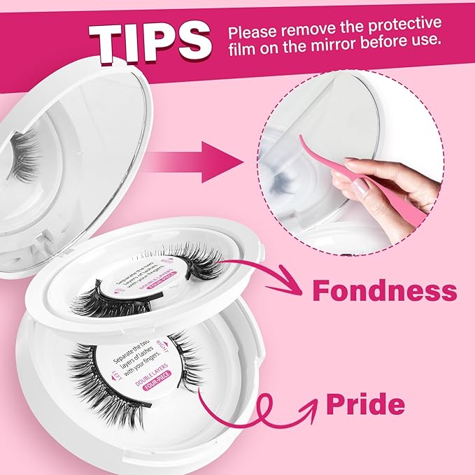 Magnetic Eyelashes with Applicator Reusable Magnetic Lashes 2 Pair 4 Magnets No Glue Needed False Eyelashes Waterproof,Cruelty Free,Easy To Wear(2 pair,Fondness+Pride)