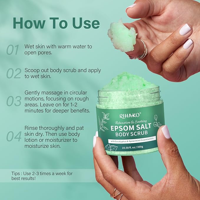 Eucalyptus Epsom Salt Body Scrub,Exfoliating detox body scrub,Relax & Relief with Eucalyptus & Spearmint Essential Oils, Deeply Nourishes for Smooth, Radiant Skin–Valentine’s Day Gift for Her/Him