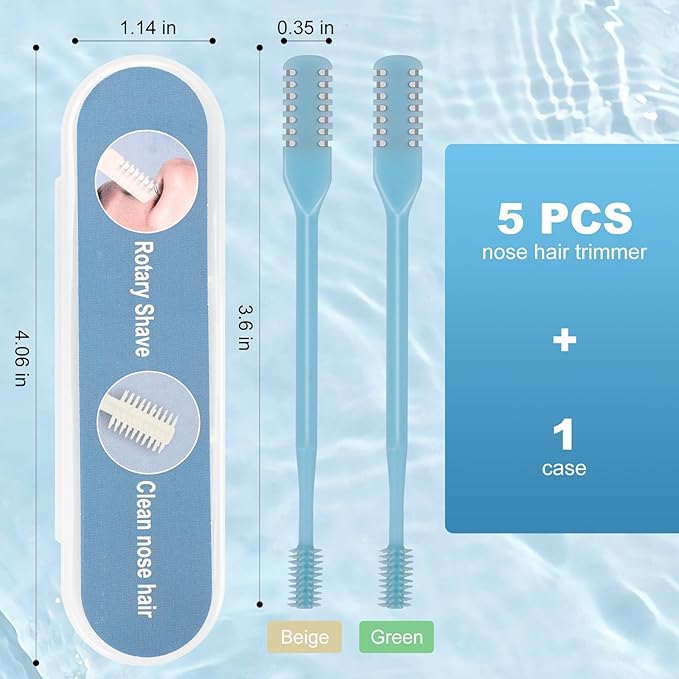 5PCS 2-in-1 Nasal Hair Cutter, Upgrade Manual Double Sided Nose Hair Trimmer Cutter for Women and Men 360°Rotating Nose Hair Remover Grooming Tool knife Razor Portable Nostril hair kit (Sky Blue)