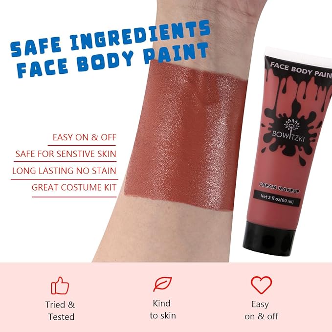 Bowitzki Face and Body Paint 2oz Cream Makeup 60ml Water Based Face Painting Special Effects For Adults Children Kids Halloween Christmas Party Stage Cosplay (Brown)