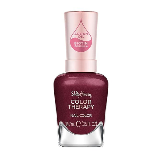 Sally Hansen Color Therapy Nail Polish | Biotin, Argan Oil, Long Lasting, Healthy Nails, Nail Strengthener, Opaque | 374 Wine Not | Burgundy Nail Color