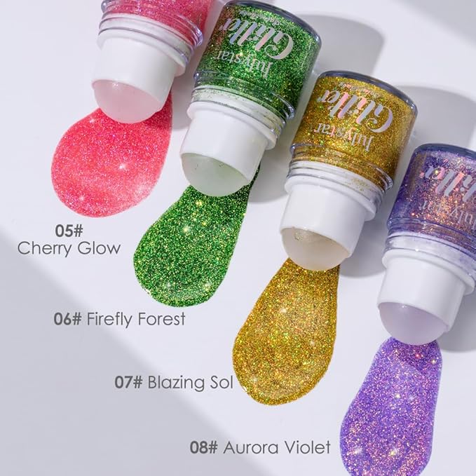 Roll-on Face Body Glitter Gel for Women Kids, Holographic Chameleon Color Glitter Gel Long Lasting Shimmer Makeup for Singer Concerts Music Festival Halloween Rave Accessories (#2 Jade)