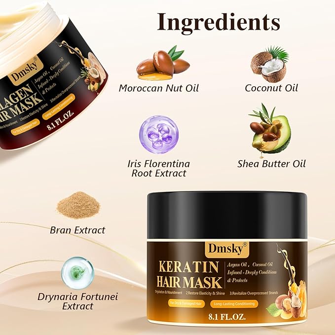 Dmsky 2 Pack Hair Mask for Damaged Hair - 16.2 Fl OZ Collagen Hair Mask & Keratin Hair Treatment-Hydrating,Repairing,Nourishes Deep Conditioning Hair Masks for All Hair Types