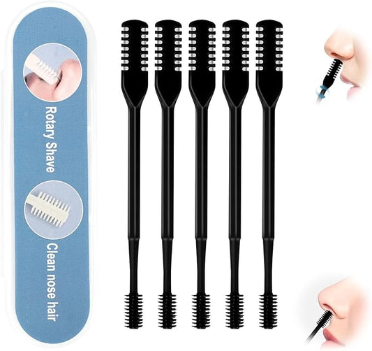 5PCS 2-in-1 Nasal Hair Cutter, Upgrade Manual Double Sided Nose Hair Trimmer Cutter for Women and Men 360°Rotating Nose Hair Remover Grooming Tool knife Razor Portable Nostril hair kit (Dark Green)
