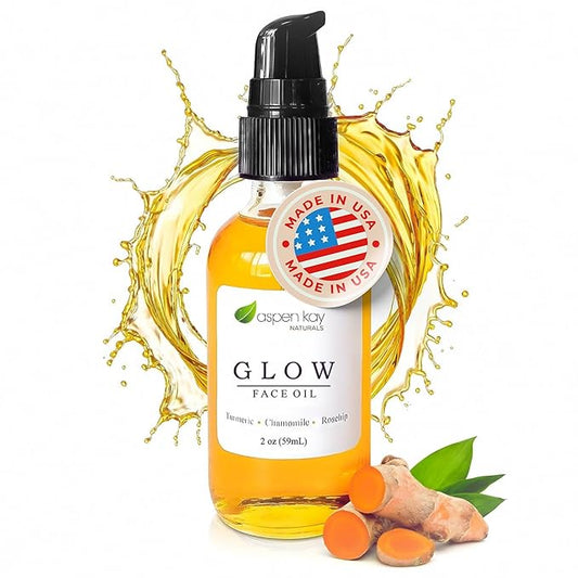 Aspen Kay Naturals Glow - Turmeric & Rosehip Face Oil, Natural & Organic Face Moisturizer with Turmeric, Camellia, Sea Buckthorn and Chamomile - Facial Serum - 2 oz