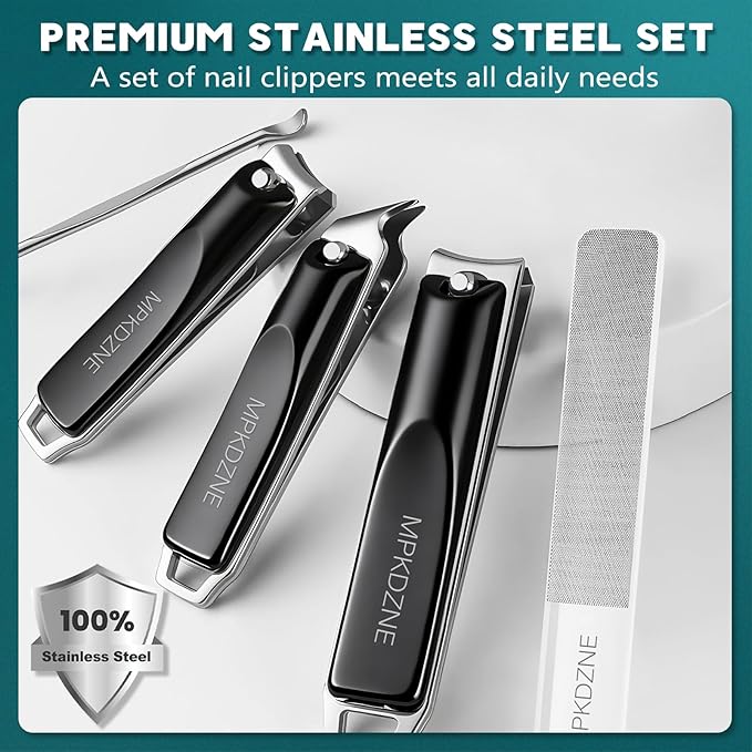 Heavy Duty Toenail Clippers for Seniors Thick Toenails, 7-in-1 Nail Clippers with Catcher, Professional Long Handle Ingrown Toenail Clippers for Men, Fingernail Manicure Pedicure Kit (5-in-1 Black)