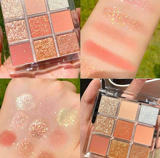 Kayswang 9 colors glitter eyeshadow palette makeup palette matte high pigment color cream texture palette in autumn and winter long lasting and waterproof (4PC), Number Of Items 1, 0.0353 Ounce