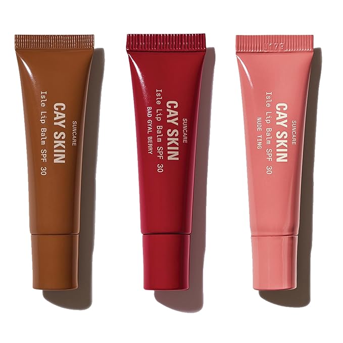 Cay Skin Isle Lip Balm SPF 30 – High Shine, Hydrating + Sheer Lip Gloss in Vanilla Brown Sugar Flavor – Formulated with Natural Ingredients for All Skin Tones – 3-Pack, Rose, Clear, Nude, 1.05 oz