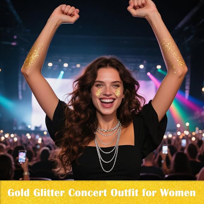 MEICOLY Gold Body Glitter,Yellow Face Glitter,Music Festival Outfits for Women,Hair Glitter Kids Halloween Makeup,Sparkle Face Body Glitter for Country Singer Concert,Mardi Gras Accessories