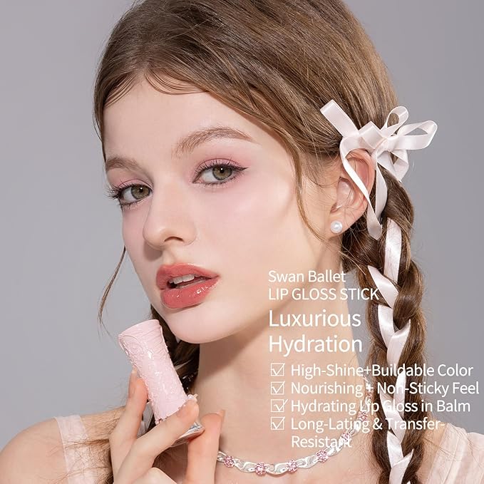 Flower Knows [GIFT] Swan Ballet Shine Lipstick,Hydrating Solid Lip Gloss,Moisturizing Nude peachy Tinted Lip Balm-Long Lasting Lip Gloss in Balm for Girls&Women,(B03 Sweet Heart)