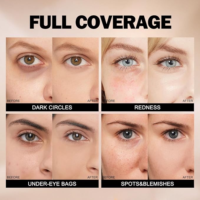 Liquid Concealer, Under Eye Full Coverage Concealers for Dark Circles, Fine Lines, Redness,Waterproof, Firming,Color Correcting Long lasting Makeup Concealer for Women (01#Light)