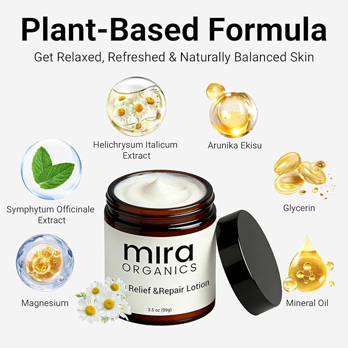 Mira Relief Repair Lotion – Lightweight Body Lotion & Extracted Botanical Blend, Gentle Soothing Hydrating Formula – Fast-Absorbing for All Skin Types (99mL / 3.5 fl oz)