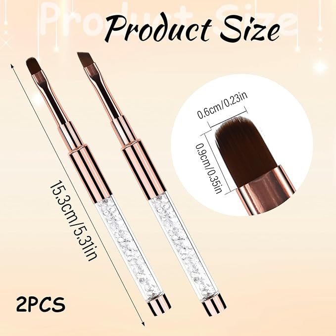 Builder Gel Brush 2Pcs Oval UV Gel Nail Brush Rhinestone Handle Professional Nail Art Tools Nails Drawing Pen Gel-Brushes for Nails Rose Gold
