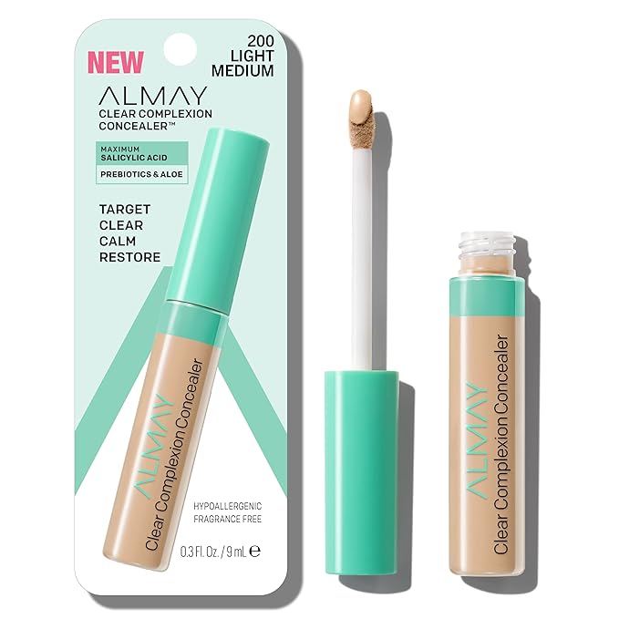 Almay Clear Complexion Acne & Blemish Spot Treatment Concealer Makeup with Salicylic Acid- for Sensitive Skin, 200 Light/Medium, 0.3 fl oz.
