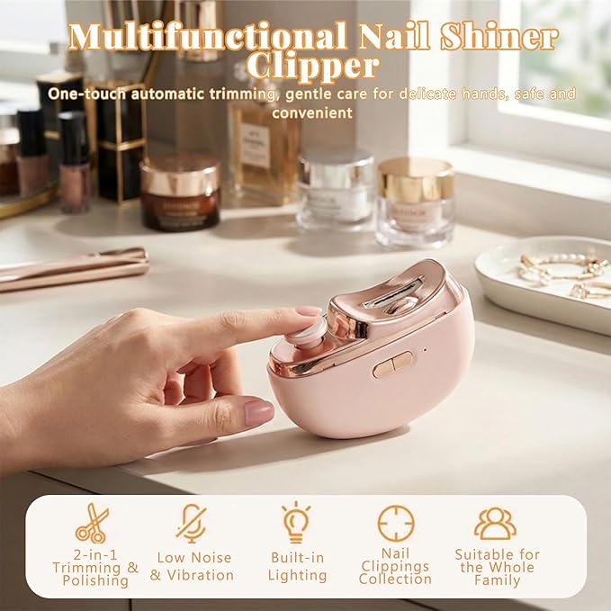 2026 New 3 in 1 Automatic Easy Clip Electric Nail Clipper with Polishing 2 Speed Adjustable for Kids Elderly Adults Homebound Seniors Manicure Kit (Pink)
