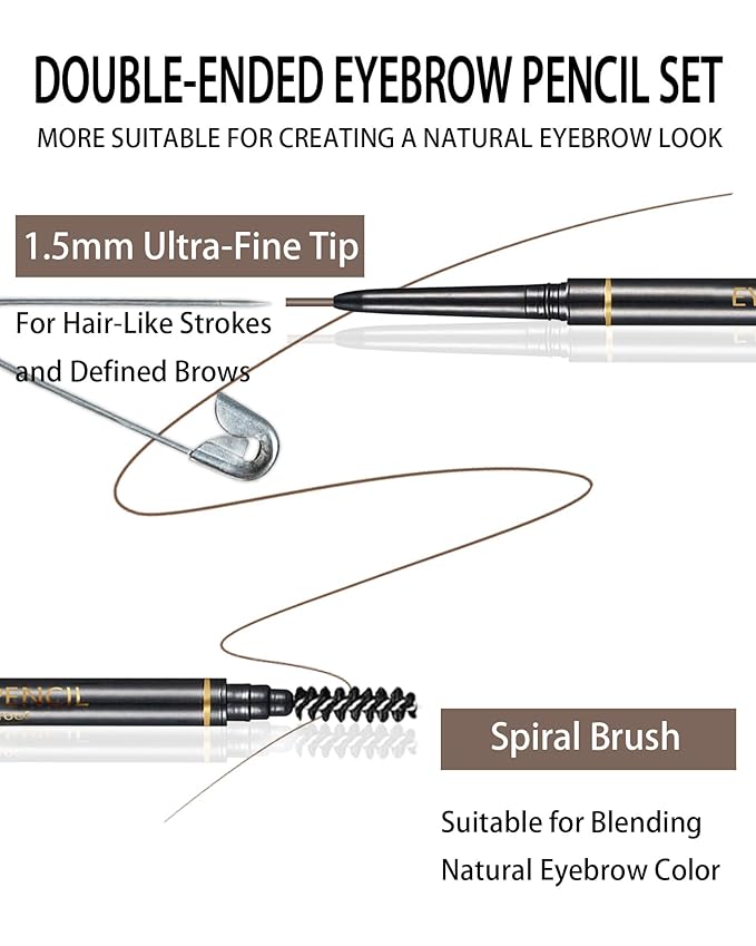 SUMEITANG Dark Brown Eyebrow Pencils for Women, 12Pcs Ultra Slim Eyebrow Pencil with 2 Brow Razors Kit, Double Head 1.5mm Micro-Fine Tip & Spiral Brush, Can Draw Fine and Long-Lasting Brows Makeup